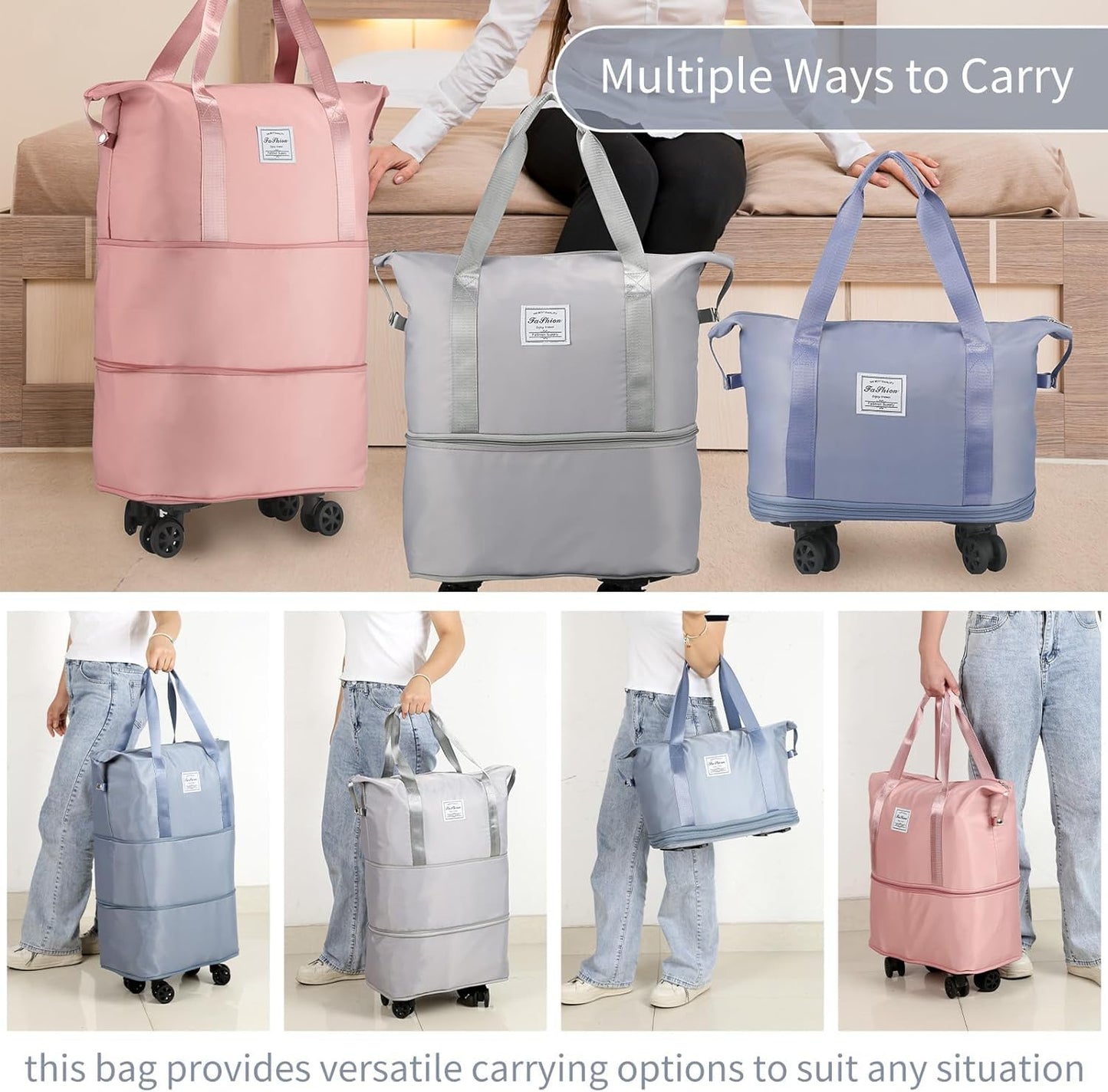 Rolling duffle folding bag with wheels