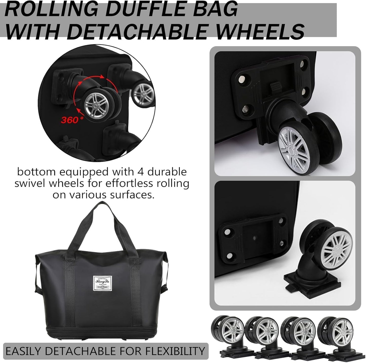 Rolling duffle folding bag with wheels