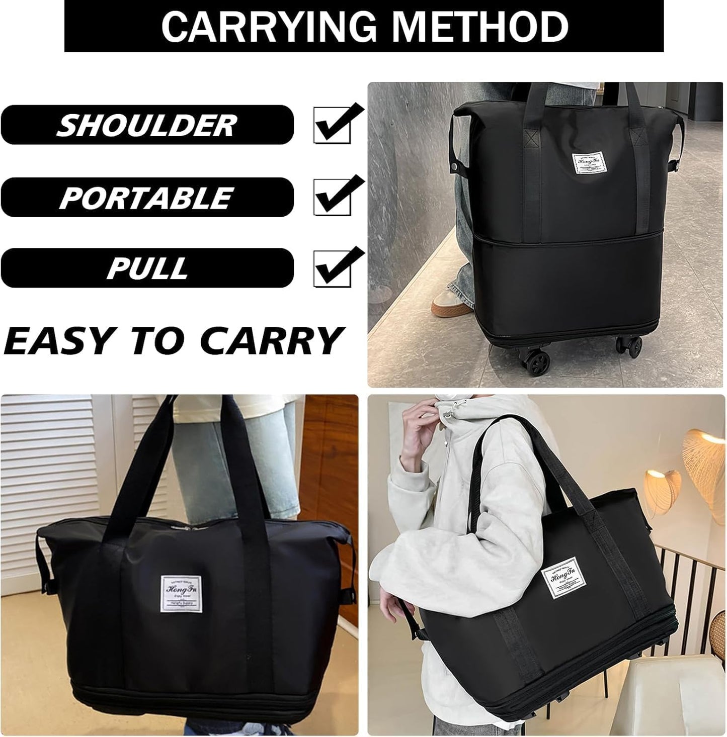 Rolling duffle folding bag with wheels